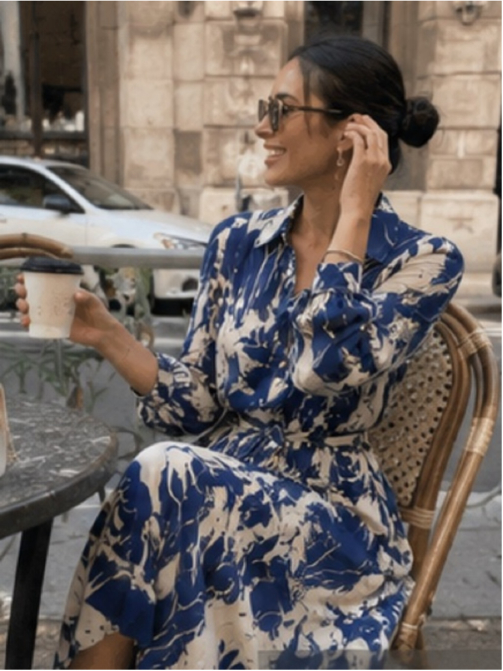 Zara bloggers favourite Blue & Ivory Abstract Print Shirt Dress Size XS - Picture 2 of 11